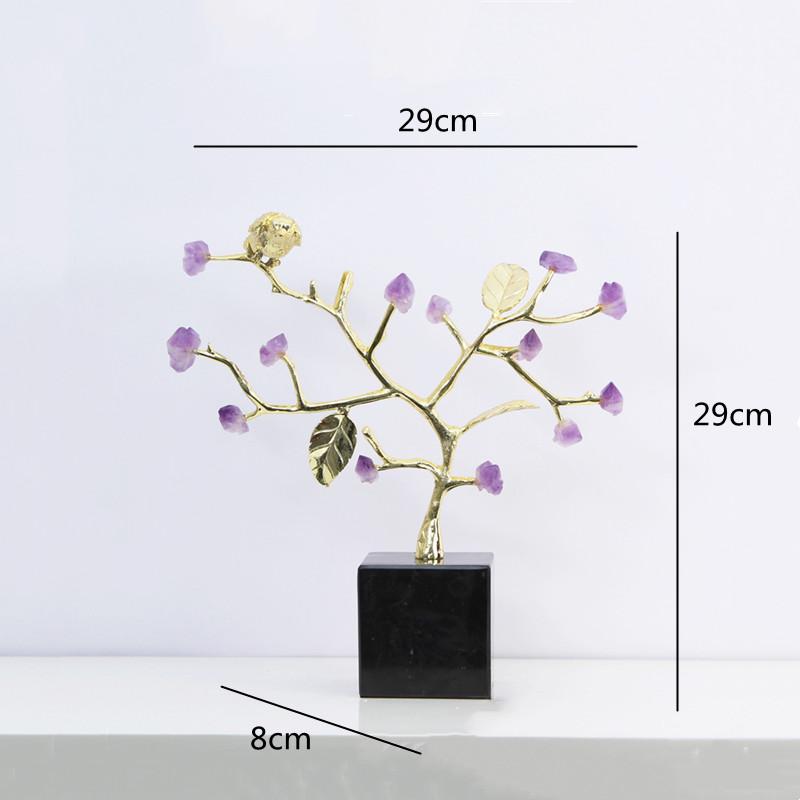 Amethyst Tree Golden Crystal Tree Simulated Plant Sculpture Crystal Flower Decorative Figurines Metal Figurine Home Accessories