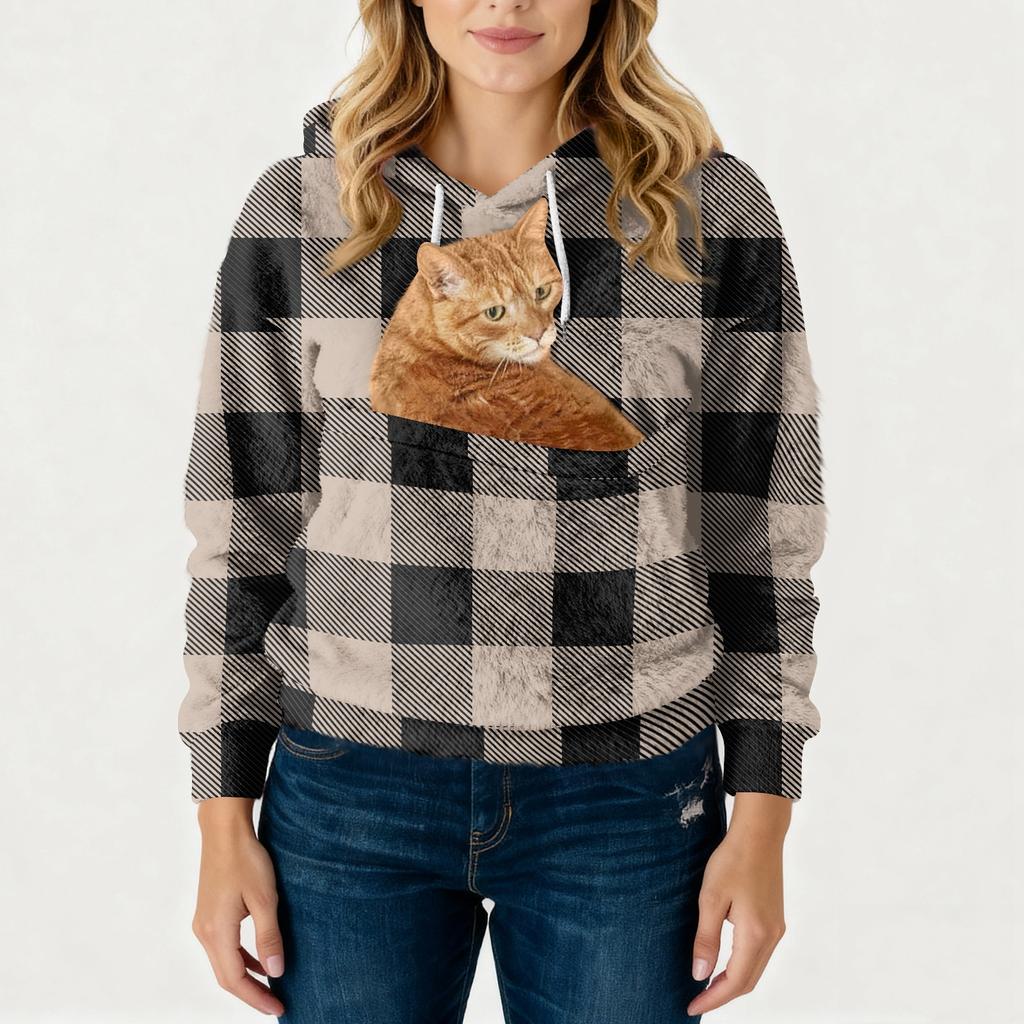 Women's Fashionable Casual Fleece Lined Long Sleeve Pocket Hooded Printed Sweatshirt