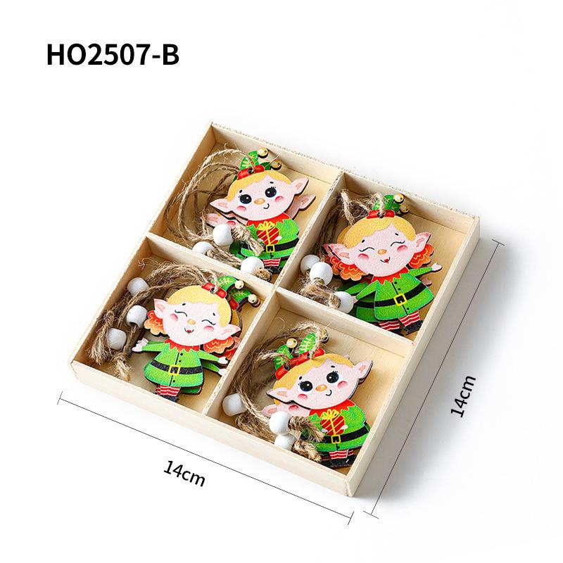 Christmas Decorations: Elf, Grinch, Gingerbread Man Wooden Figurine Set