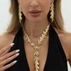 New Fashion Creative Geometric Wheat Ears Y-shaped Long Necklace Leaf Tassels Earrings Sets for Women Designer Jewelry Sets Gift