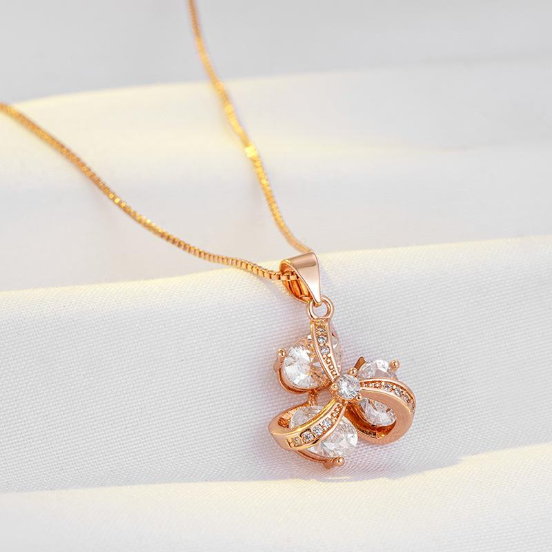 Crystal Flower Pendant Necklace For Women  Rose Gold Color Natural Zircon Accessories Daily Fine Ethnic Jewelry