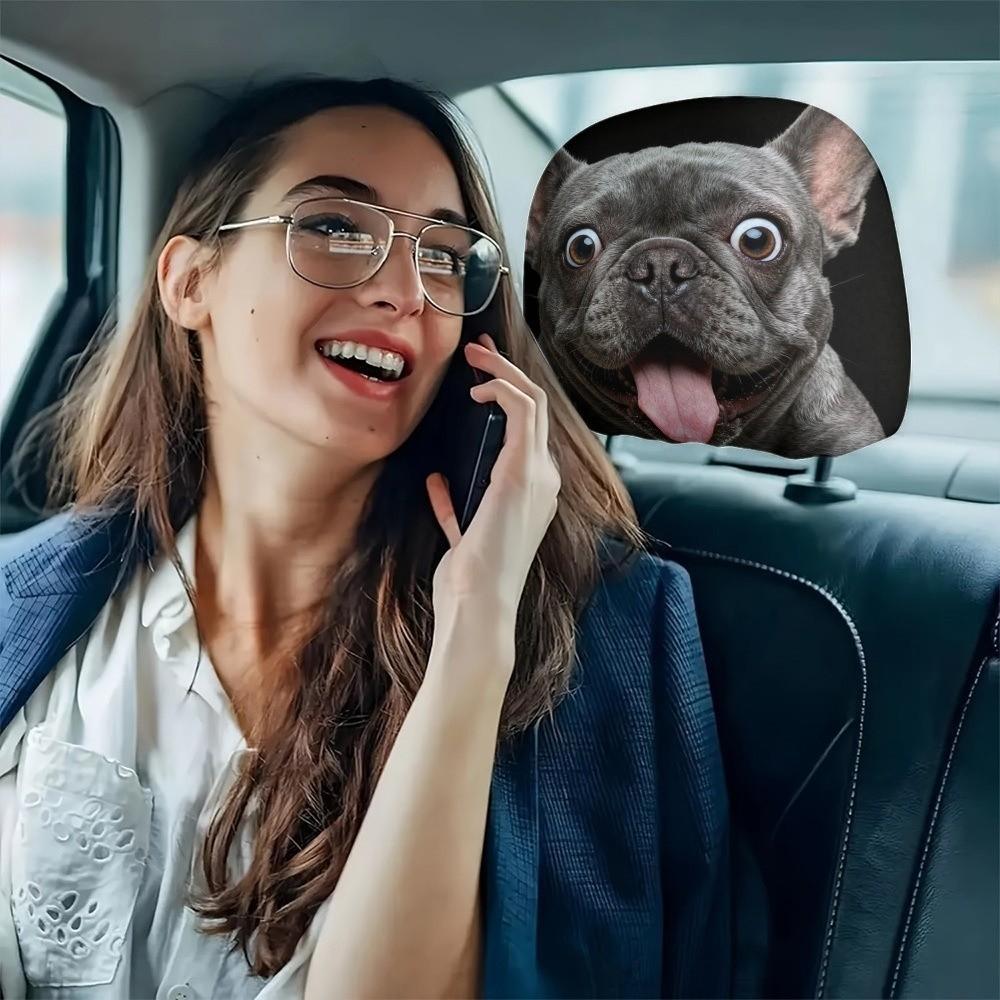 2Pcs Elastic Car Headrest Covers Dust-proof Automobile Pillowcase Auto Headrest Sleeve Dog Lovers