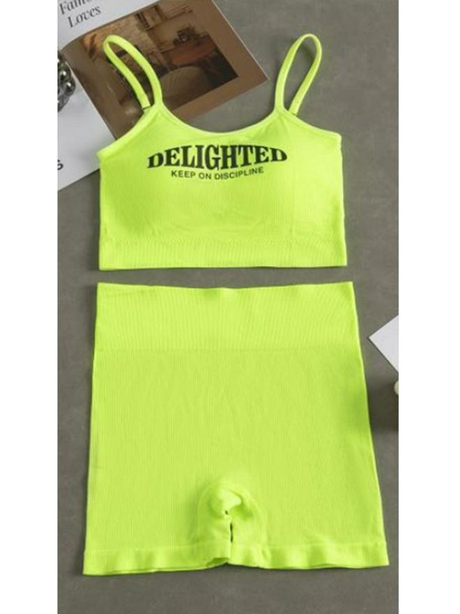 

Європейський та американський літній набір спортивного бюстгальтера та шортів на тонких бретелях зі стильним дизайном спини One Size