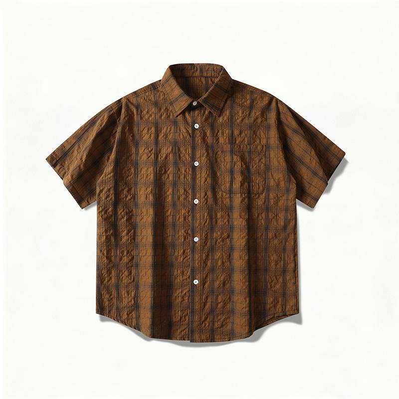 Summer Short Sleeved Shirt Jacket Workwear Short Sleeved Men s Lapel Shirt 2XL коричневый