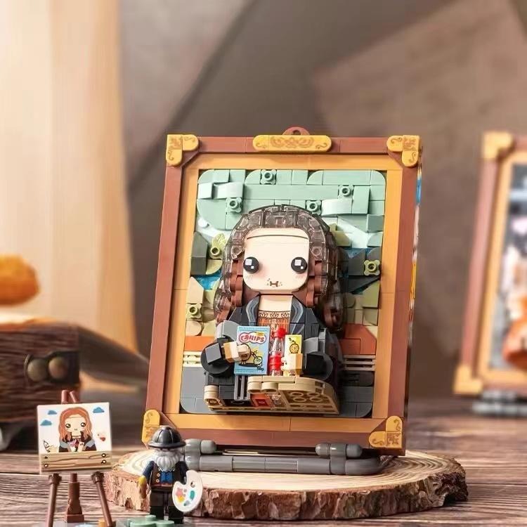 World Famous Painting Building Blocks Diy 3D Model Mona  Girl Wearing Pearl Earrings Model Assembled Toy Gift Home Decor