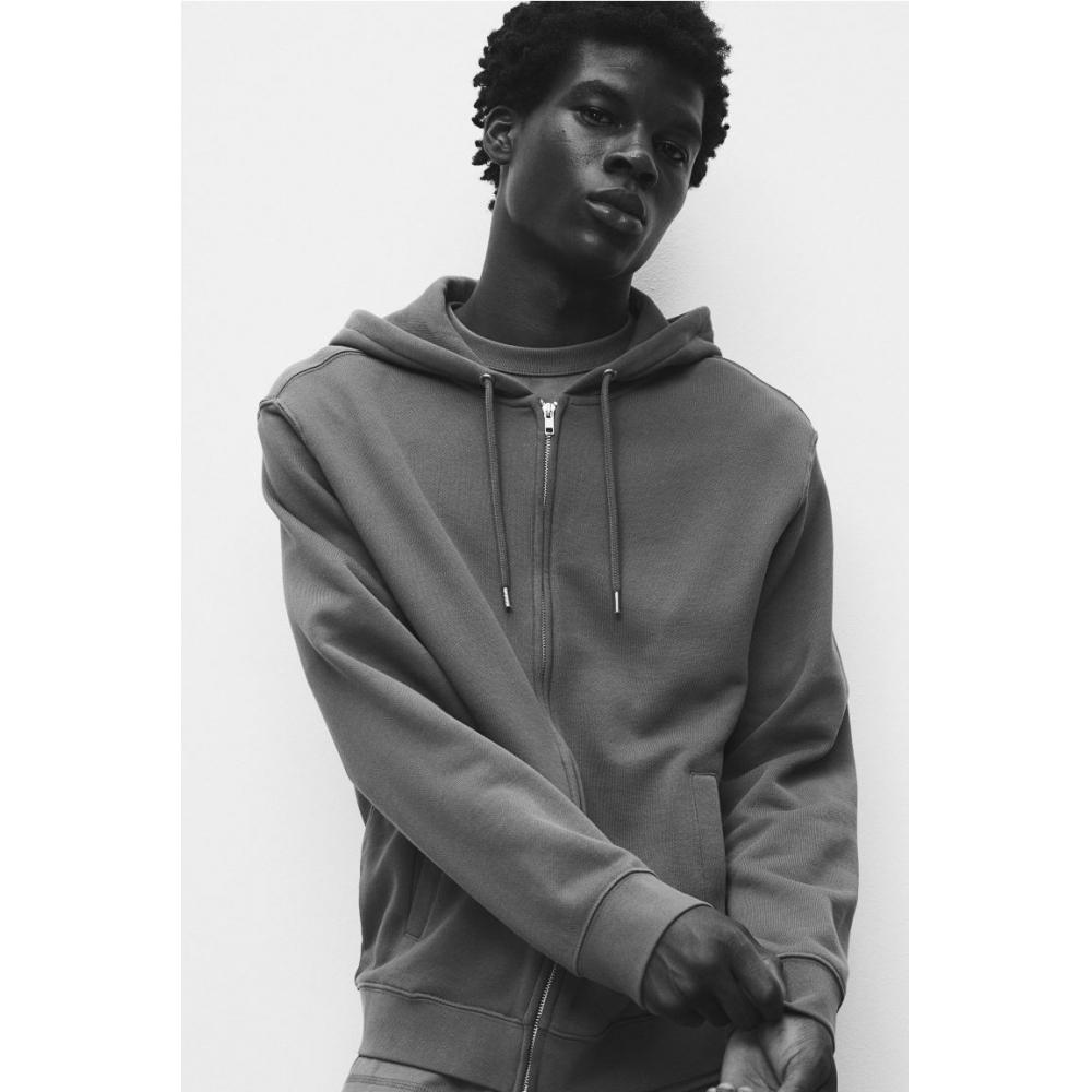 H M Regular Fit Zip Up Hoodie Dark Grey