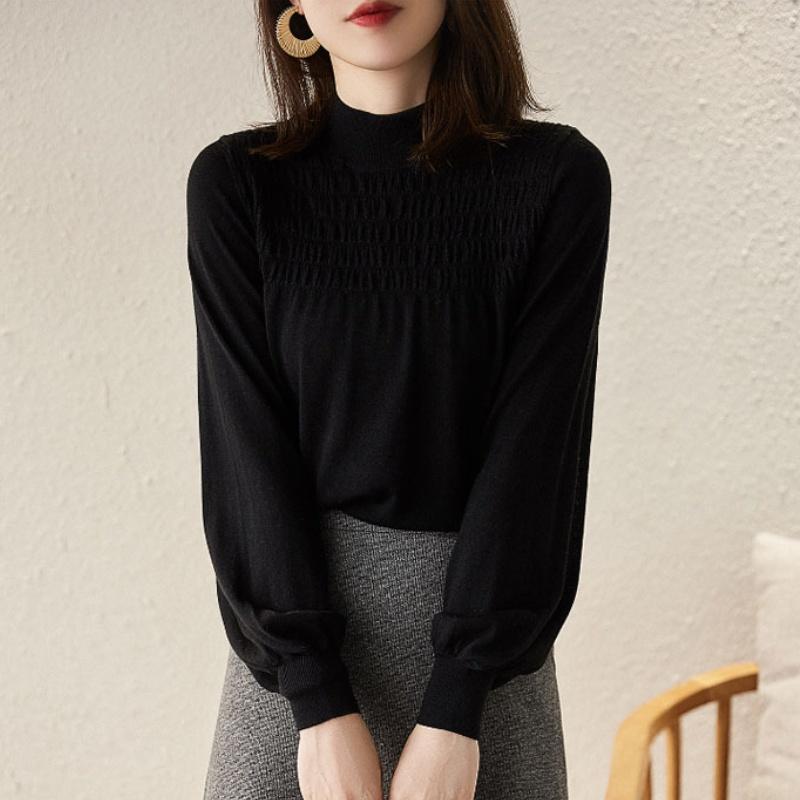 

Женские свитера, пуловеры 2025 Осень Зима Длинный рукав О-образный вырез Черный Белый Вязаный свитер Женские топы Пуловер JJ101 One Size чёрный