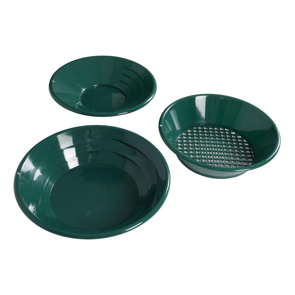 Gold Panning Kit 14 and 15 Inch Round Pan 13.8 Inch Sieve Outdoor Gold Prospecting Collection Tools Green