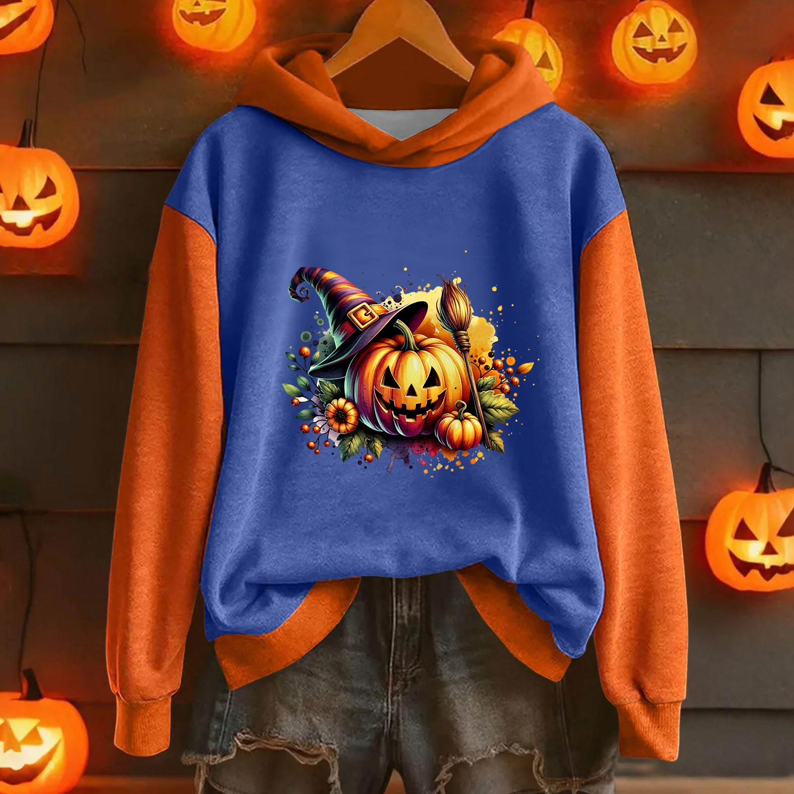 

Женская повседневная модная толстовка с капюшоном и длинными рукавами с принтом на Хэллоуин S синий