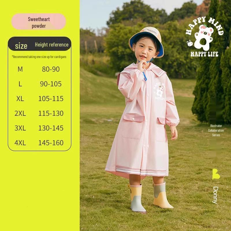 Size L Kids' Rainproof Poncho for 8-Year-Olds - One-Piece Raincoat with Backpack Space for School