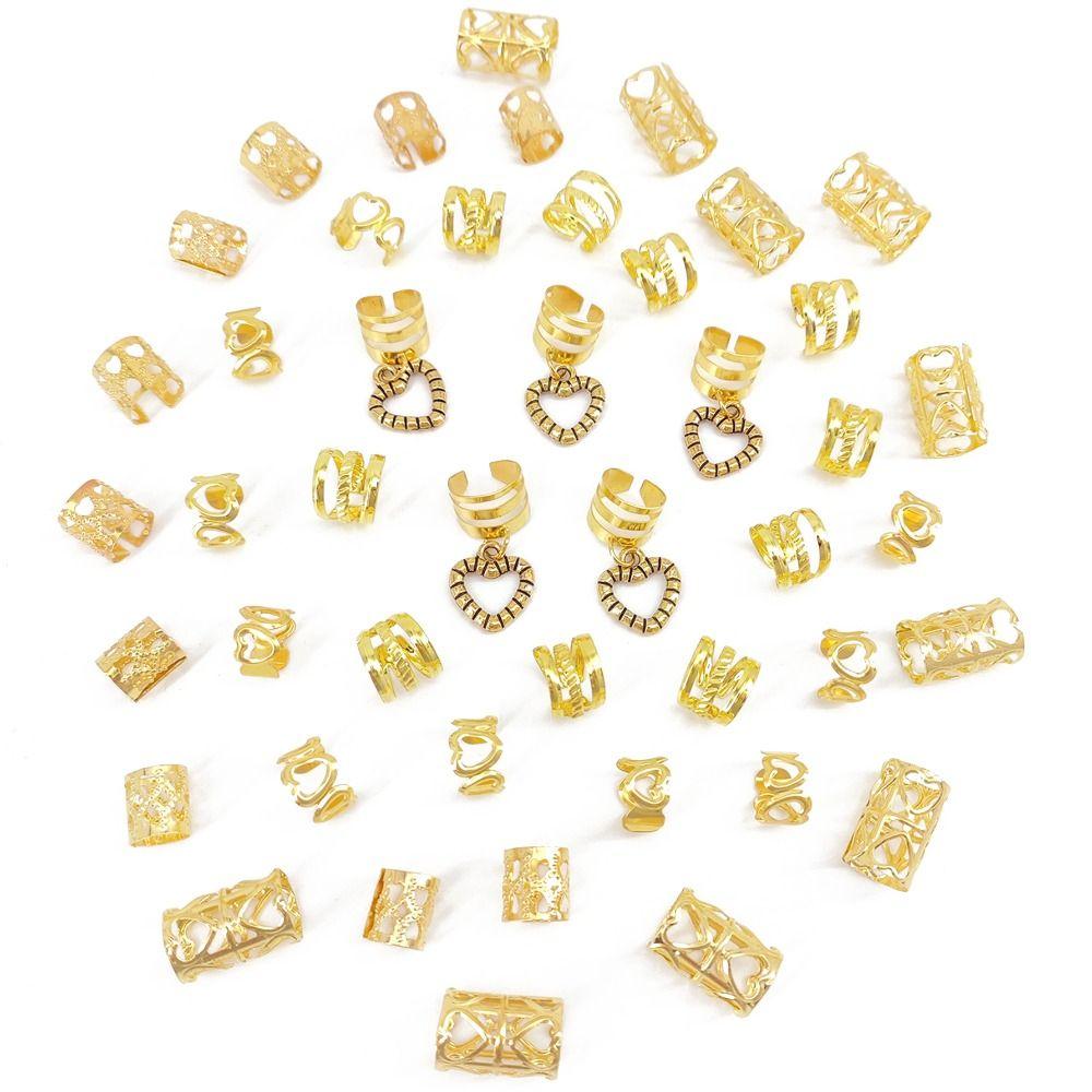 45pcs Hair Braiding Hollow Out Hair Ring Dread Locks Hair Braid Tubes Gold Dreadlocks Beads  Decor