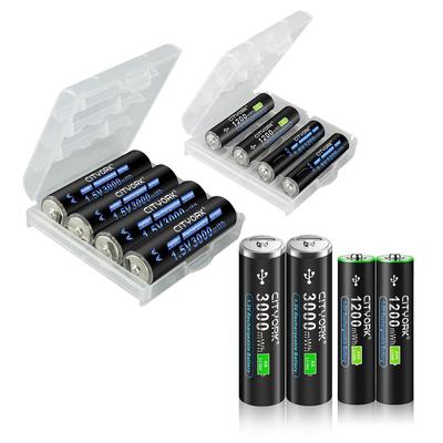 Batterie ricaricabili AA + AAA agli ioni di litio da 1,5 V USB AAA 1200 mWh AA 3000 mWh batteria al litio 1,5 V AA AAA con cavo USB
