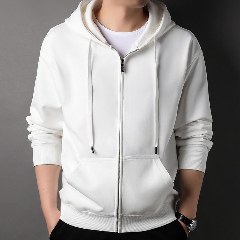 Manzibo Basic Solid Color Zipper Hoodie, Middle-Aged Loose Fit, 330g Fabric