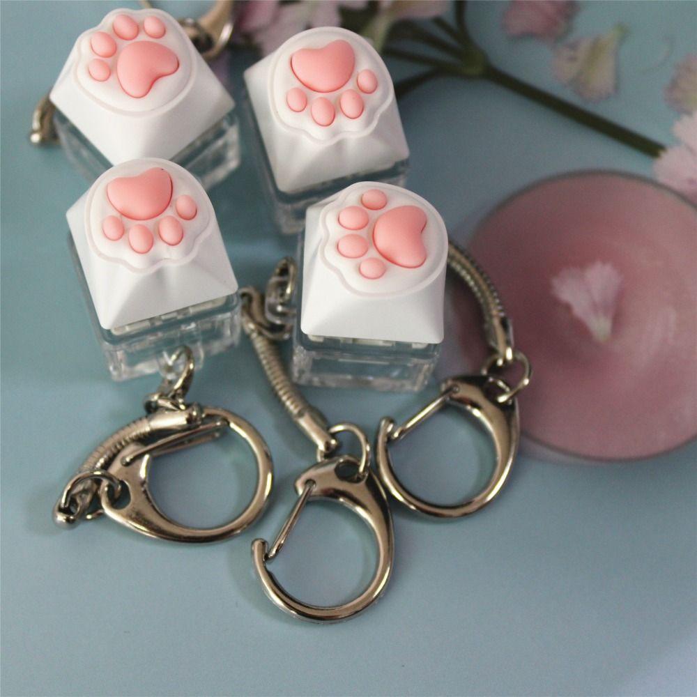 LED Pink Cat Claw Keycap Key Chain Mechanical Keyboard Key Cap Pendant  Mechanical Keyboard