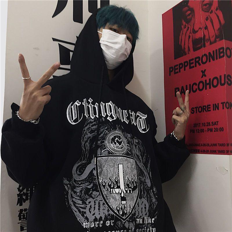 Diablo Graffiti Smiley Print Sweater Men's Street Fleece-lined Thickened Loose Plus Size Hip-Hop Autumn and Winter Jacket