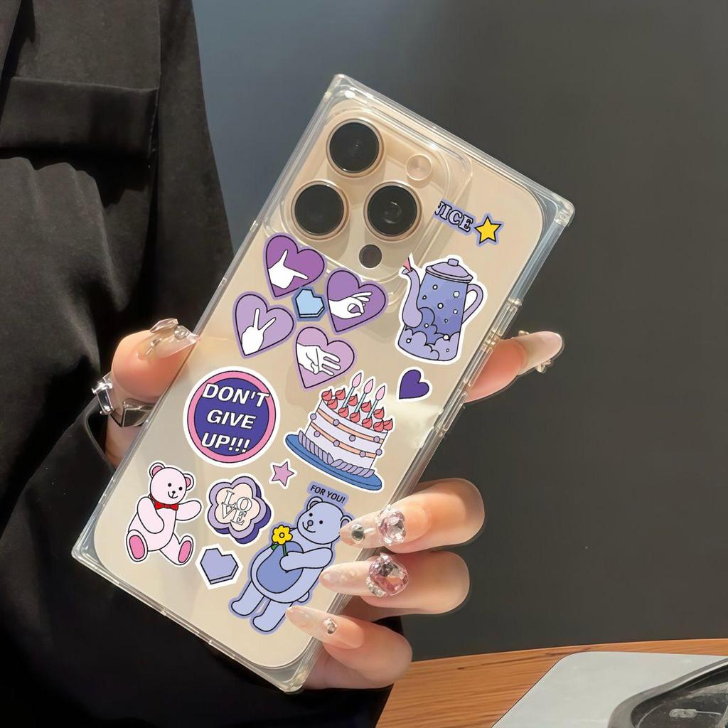 Clear Square Back Tube Case Protection For iPhone 16 ProMax 12 15 Plus 13 11 14 Pro Max Anti-Oxygen,Birthday Teddy Pattern Casing