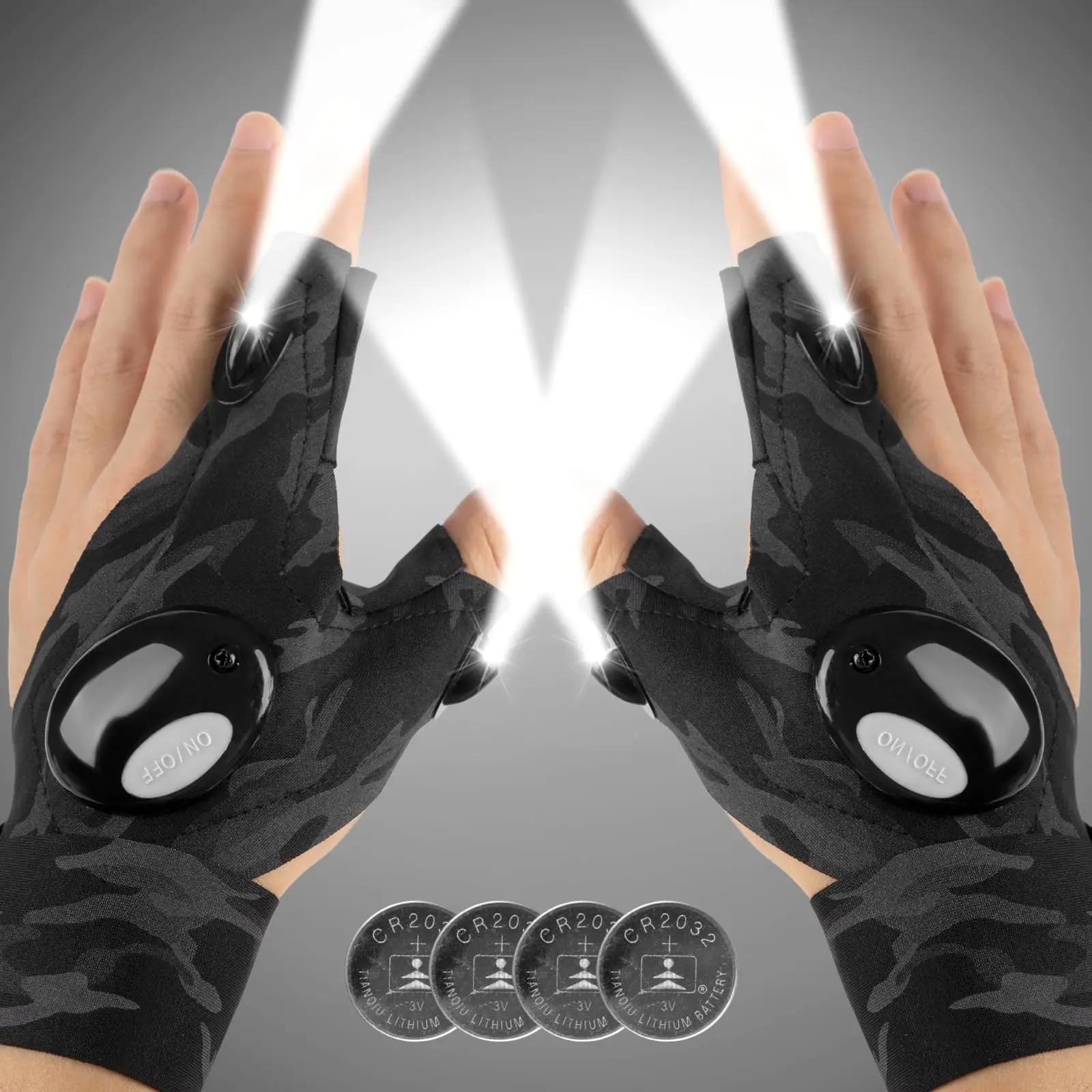 

LED Flashlight Gloves, Gifts for Men Him Boyfriend Husband, Cool Gadget Finger Lights Waterproof for Camping Fishing Repairing, камуфляжний
