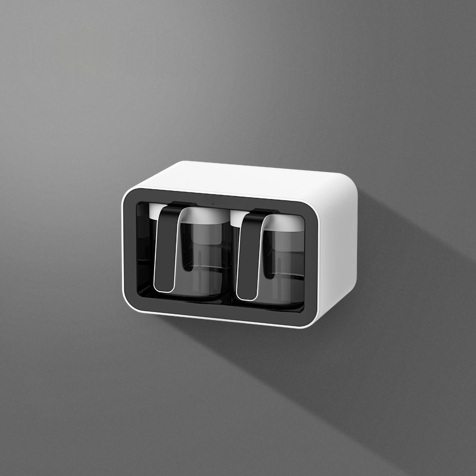 

Seasoning Box Wall Mount Multi Grid Seasoning Storage Container Kitchen Seasoning Jar Combination 2 Container Black with 2 Spoons