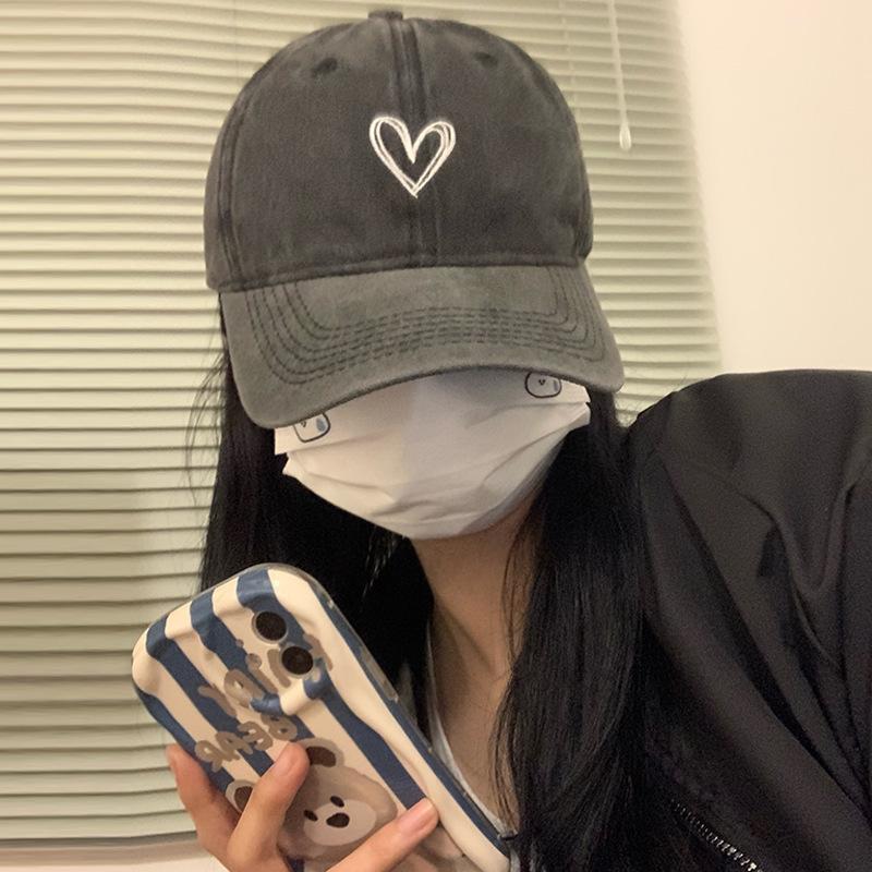 Washed Old Hat for Women with Big Heads and Baseball Cap Retro Sweet and Cool Hot Girl Love Soft Top Baseball Cap Showing Small Face