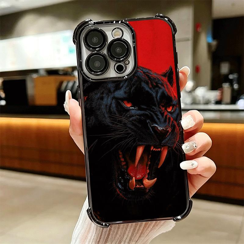 Black Panther Cool Animal Plating Phone Case For Iphone 16 17 Pro Max Air 16E 14 15 Plus 12 13 Mini Anti-Fall Airabag Cover