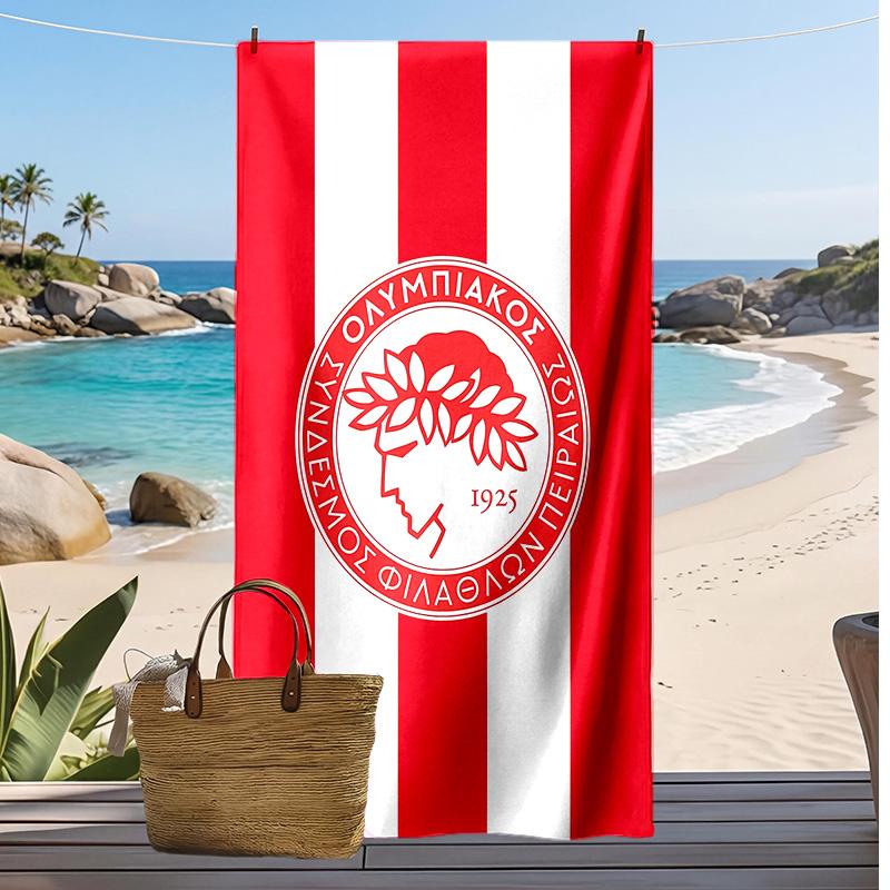 Olympiacos FC Bedrucktes Strandtuch Schnelltrocknend Weiches Handtuch Tragbare Große Rechteckige Stranddecke für Reisen Schwimmbad