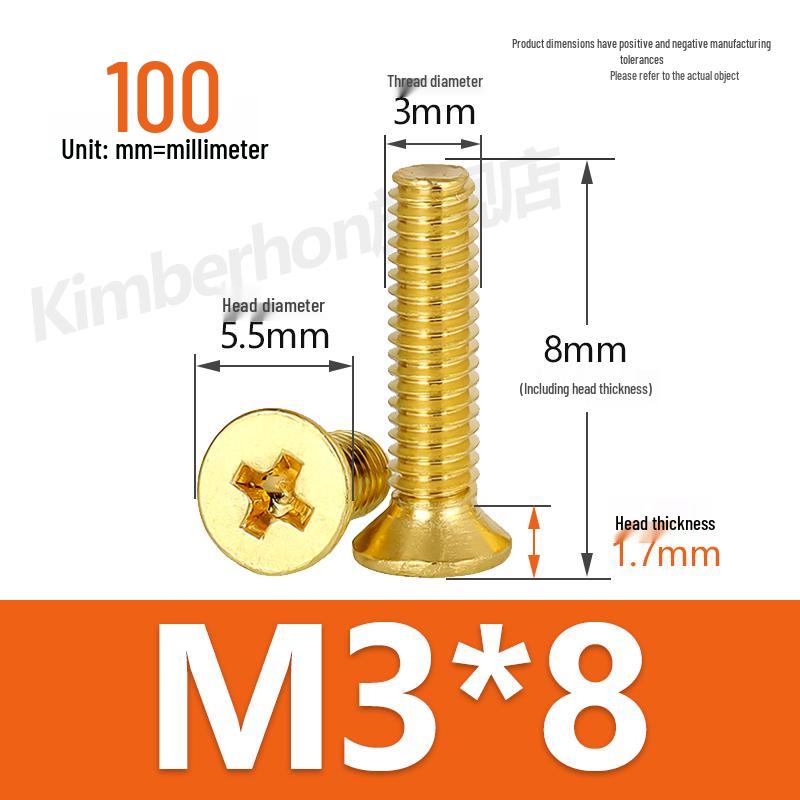 Copper Phillips Countersunk Head Machine Screws, Sizes M2–M4, Lengths 6/8/10/12mm