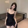 #Summer new Spice Girl retro heavy industry sling vest women's waist design slim one-piece with chest pad