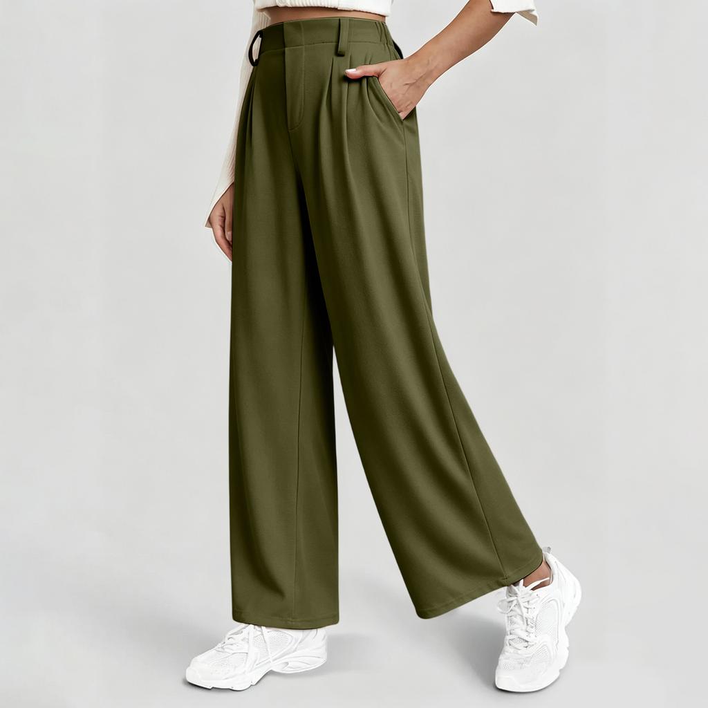 Women Casual Loose Wide Leg Pants Street Style Relaxed Fit Long Trousers with Pockets Simple Design Comfortable Daily Wear