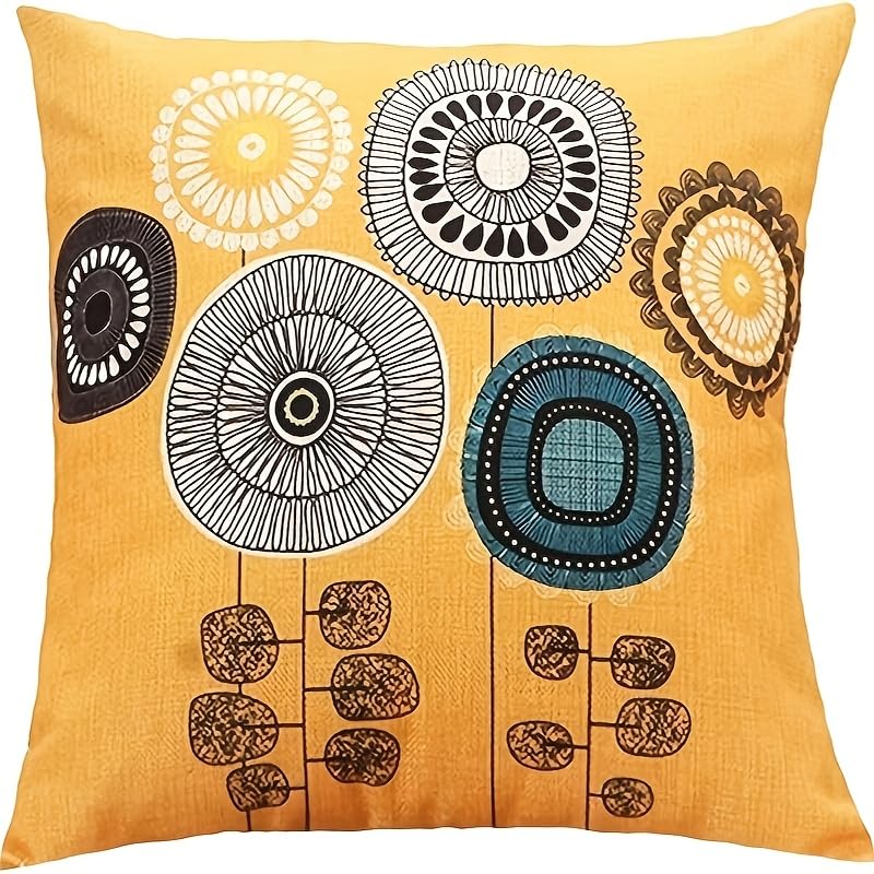 4 Stück zweiseitige Mid-Century Modern Blumen-Kissenbezüge, Abstrakter Geometrischer Kunstdruck Überwurf-Kissenbezüge (Keine Einlagen)