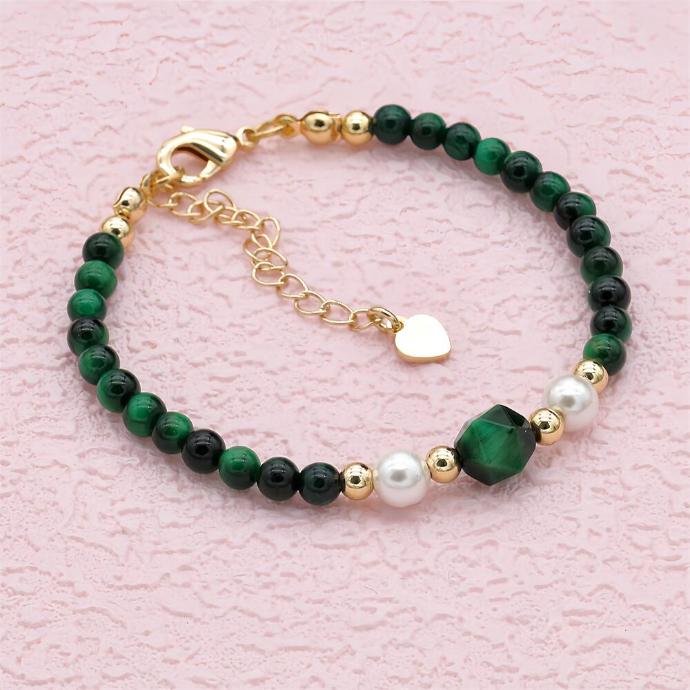 Bracelets Strand Perles Pierre Oeil de Tigre Vert Mixte Plaqué Or Bohème Perlé Charme Fait Main Bijoux de Mode pour Femmes