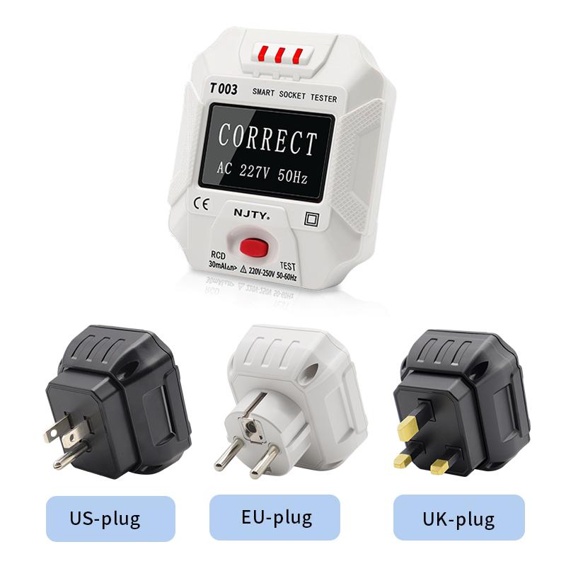 

Тестер розеток Цифровий розумний детектор напруги змінного струму Вилка ЄС 30 мА Тест УЗО Перевірка полярності Перевірка фази Перевірка ланцюга Ground Zero Line US plug білий