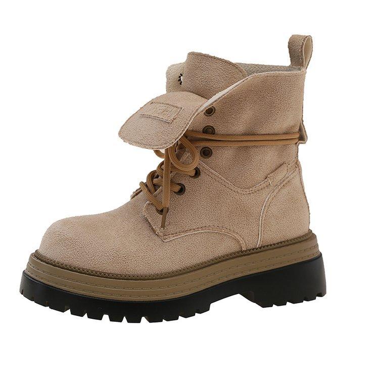 

New cowhide Maillard brown locomotive big head British medium tube short boots, thick sole heightening Martin boots for women 35