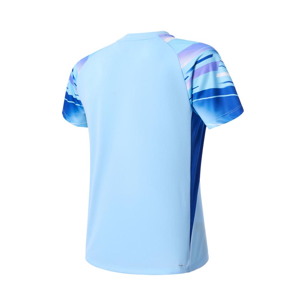 Li Ning Badminton Series Gradient Pattern Quick-Dry Breathable Cool Sports Fashion Badminton Suit Unisex sportswear Light-Blue AATW015-3