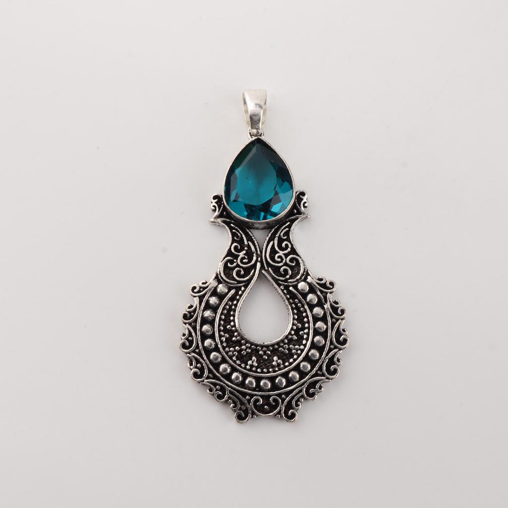 Apatite Gemstone 925 Sterling Silver Women Jewelry Designer Pendant 1.8" For Anniversary Gift CP-45-1