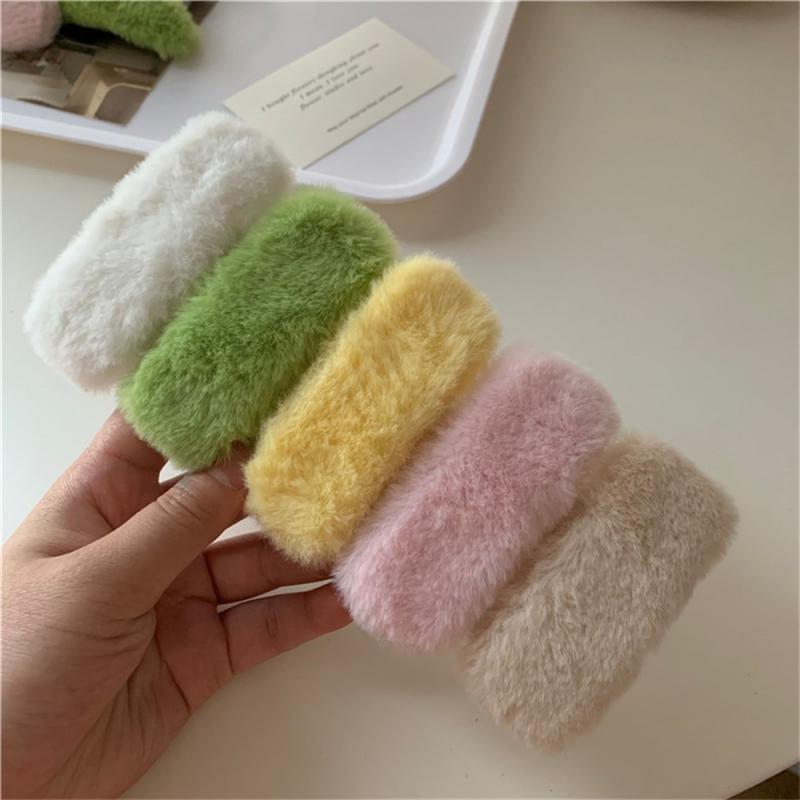 1/3/5Pcs Autumn Winter Hair Clips For Girl Woman Waterdrop Square Barrettes Solid Color Faux Fur BB Hairpins Soft Hair Accessory