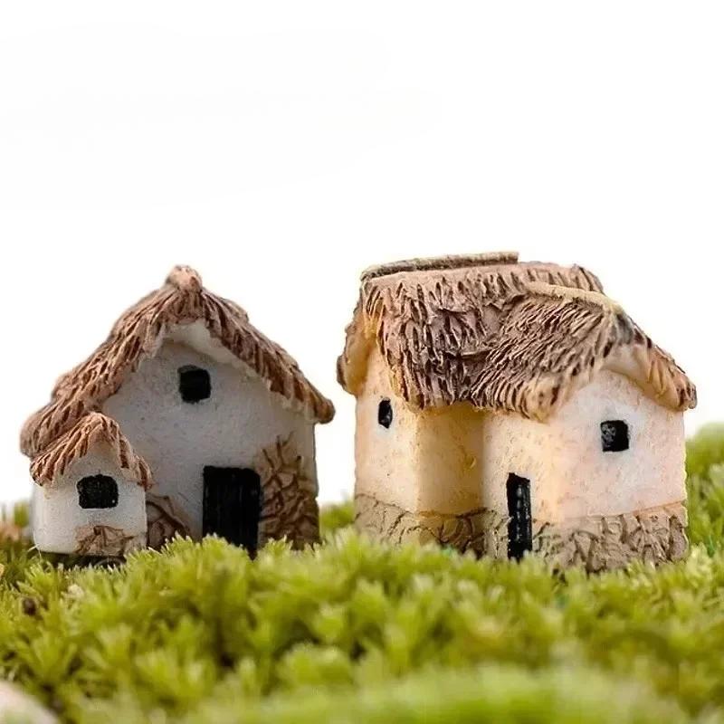 4Pcs random House Miniature Figurine Fairy Accessory Home Decor Cartoon Animal Building Statue Resin Craft Small Creative Gifts