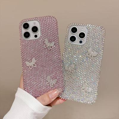 Rhinestone Butterfly Solid Color Shiny Rhinestone Phone Case for Apple 17promax Full Diamond 15 Luxury for IPhone16