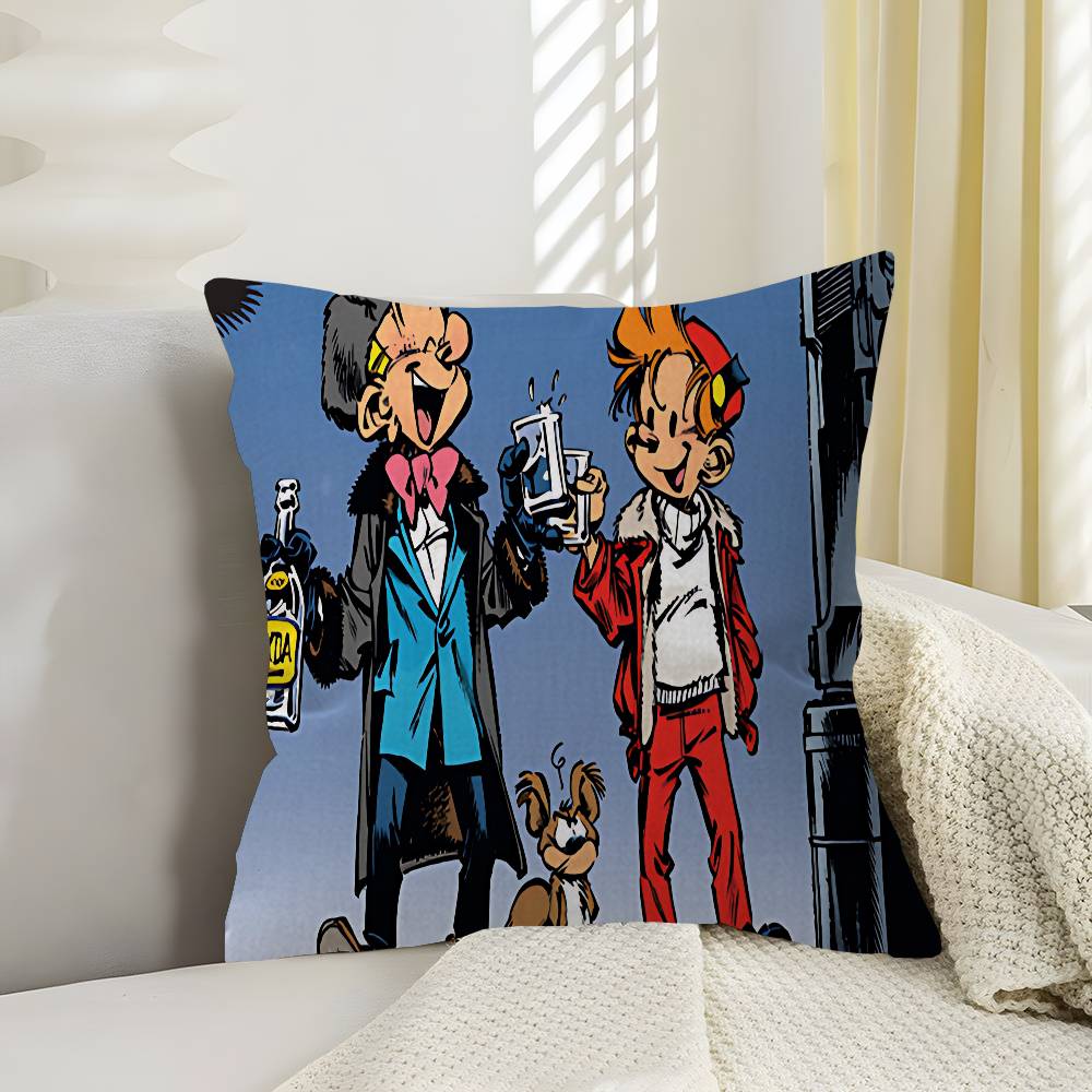 Comic S-Spirou E-Et F-Fantasio Decorative Room Aesthetics Pillow Case Home Decor Bedroom Sofa Bed Couch Pillow Cover 45X45