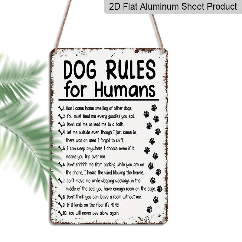 

2D Flat, Funny Dog Rules Metal Sign - Waterproof Bathroom Decor with Paw Prints - Vintage Black Pet Owner Gift for Living Room, Office, for Man Cave 20*30cm