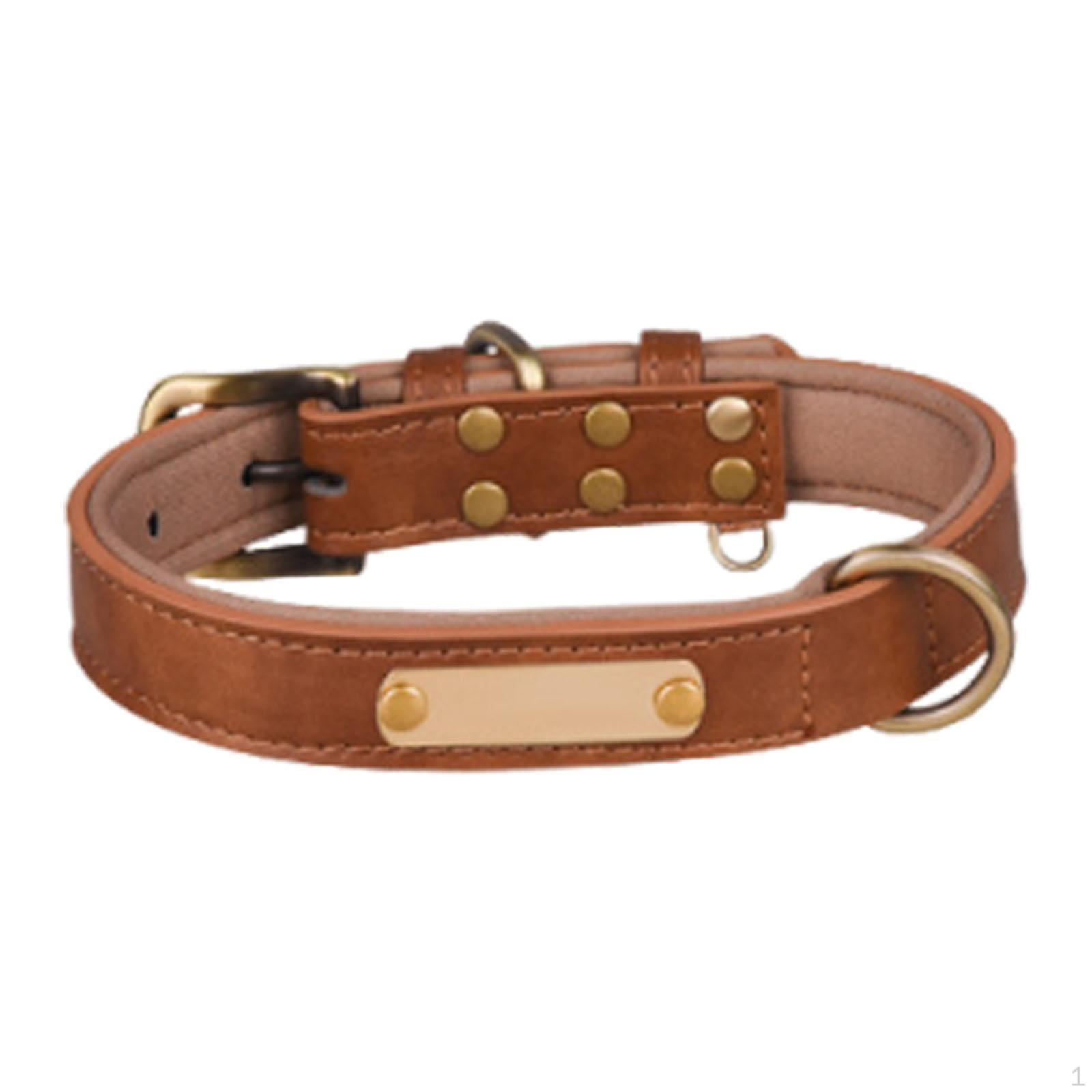 

Customizable Dog Necklace with Engravable Nameplate Adjustable Engraved ID Tag Custom Name Brown XS