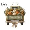 Wooden Hanging Sign for Front Door Harvest Pumpkin Truck Door, Fall with Theme Wall Art Hemp Rope, Distressed Farmhouse Welcome Sign, Autumn
