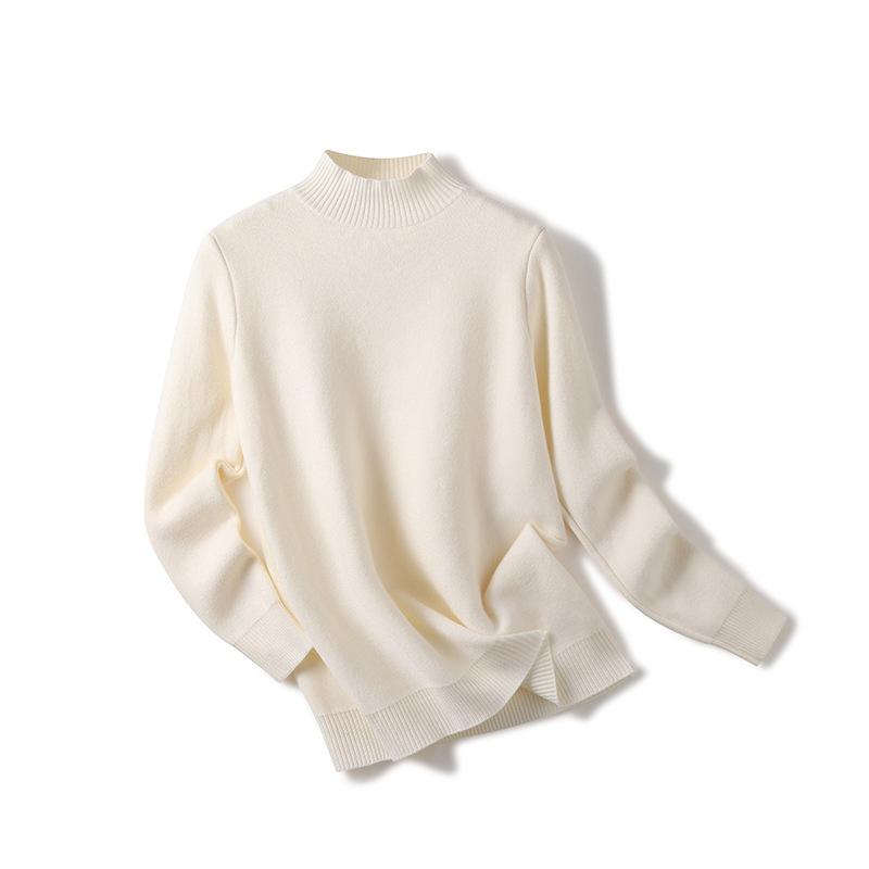 Women Winter Plus Velvet Warm Sweaters Solid Casual Fleece Lined Jumpers Korean Half High Collar Slim Thick Knitted Pullovers