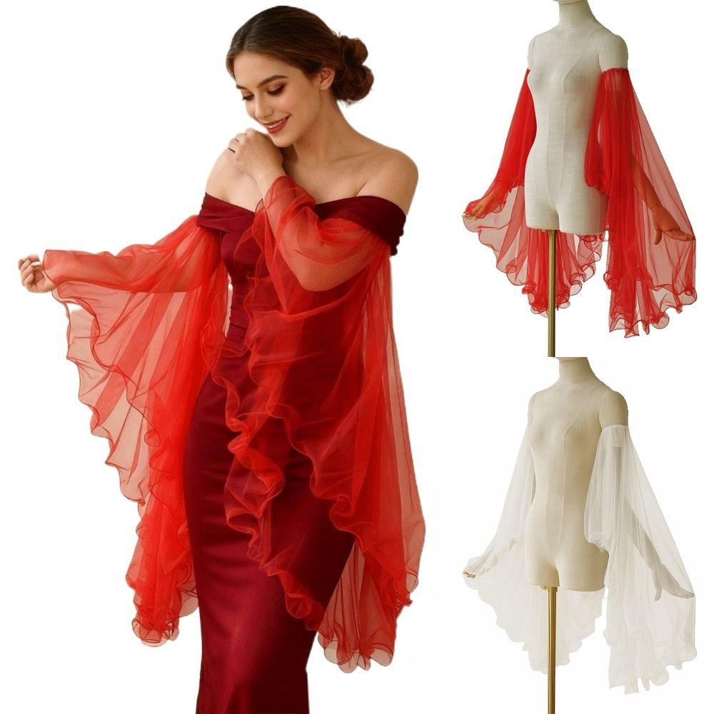 1 Pair Elegant Women's Dress Sleeves Long Tulle Sheer Victorian Long Gloves Detachable Arm Covers Wedding Dress Accessories