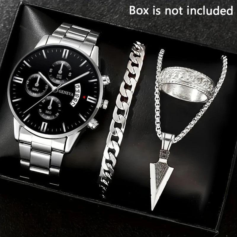 Watch Men's Set Gift Dial with Calendar Steel Belt Men's Watch Business Luminous Watch