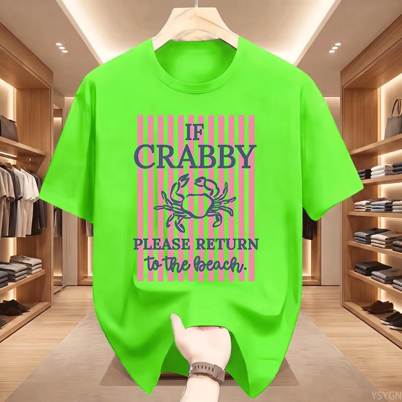 If Crabby Please Return To The Beach T Shirts Striped Short Sleeve Cotton Beach Vacation Tshirt Design Funny Crab Graphic Tees