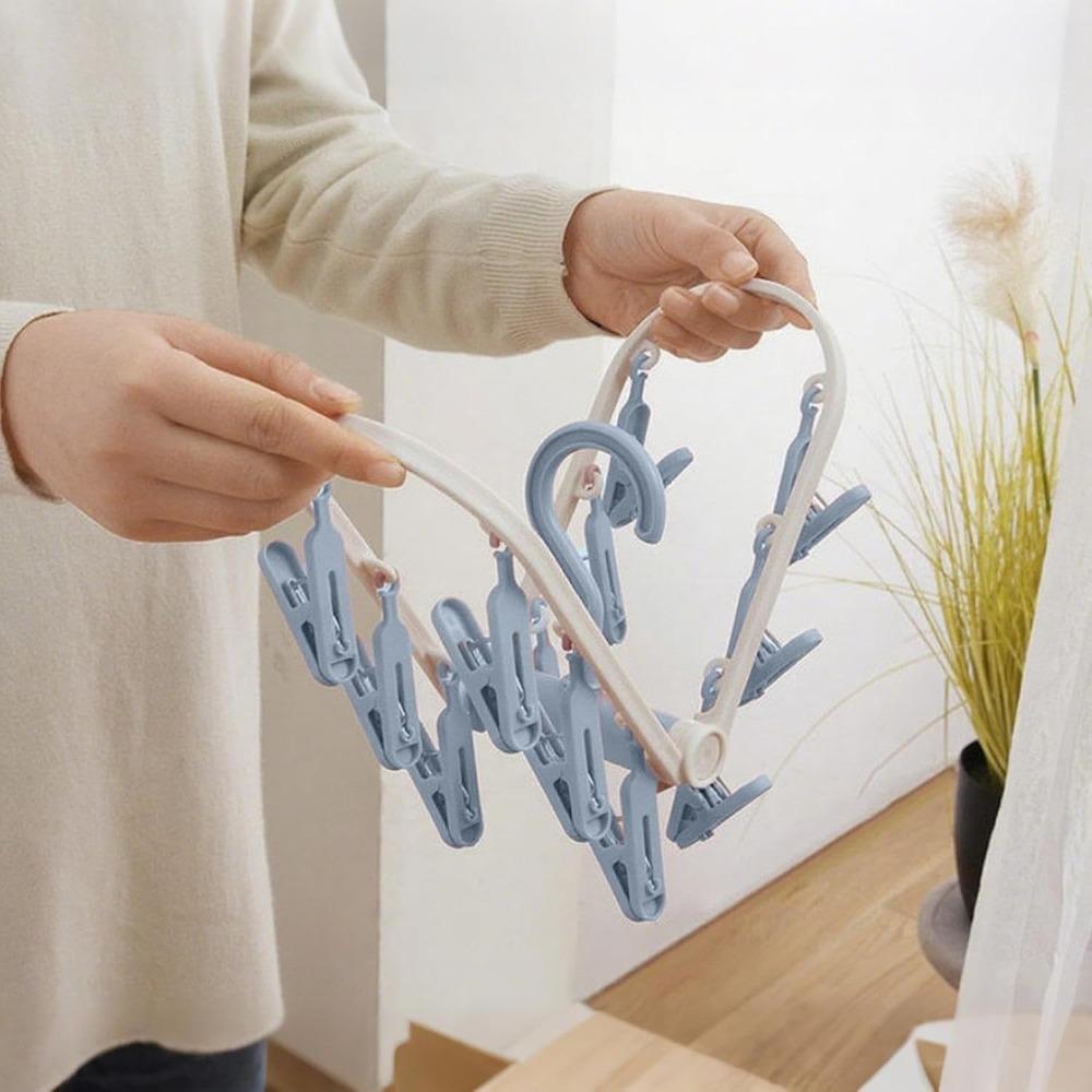 Portable Foldable Clothes Drying Rack, 20 Rotating Clips, Multi-Purpose Laundry Hanger for Underwear, Socks, Indoor/Outdoor Use, Compact, Lightweight