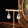 1 Pair Vintage Elegant Women's Enamel Earrings - Turquoise Blue & Golden Antique Imitation -like Drop Dangle Earrings with Ornate Chinese/-Inspired Mo