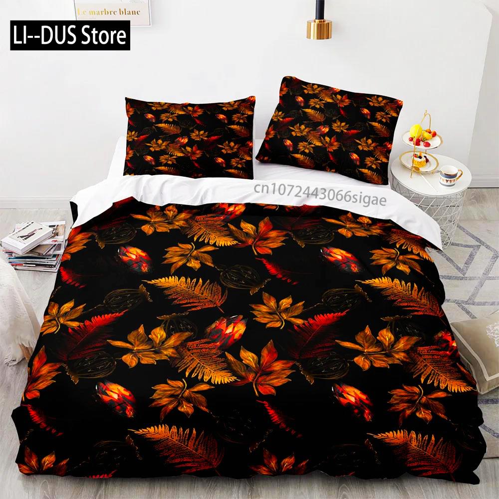 Tropische Pflanzen Floral King Queen Bettbezug Grün Palmblätter Bettwäscheset Cremefarbene Blumen 2/3-teilig Polyester Steppdecke
