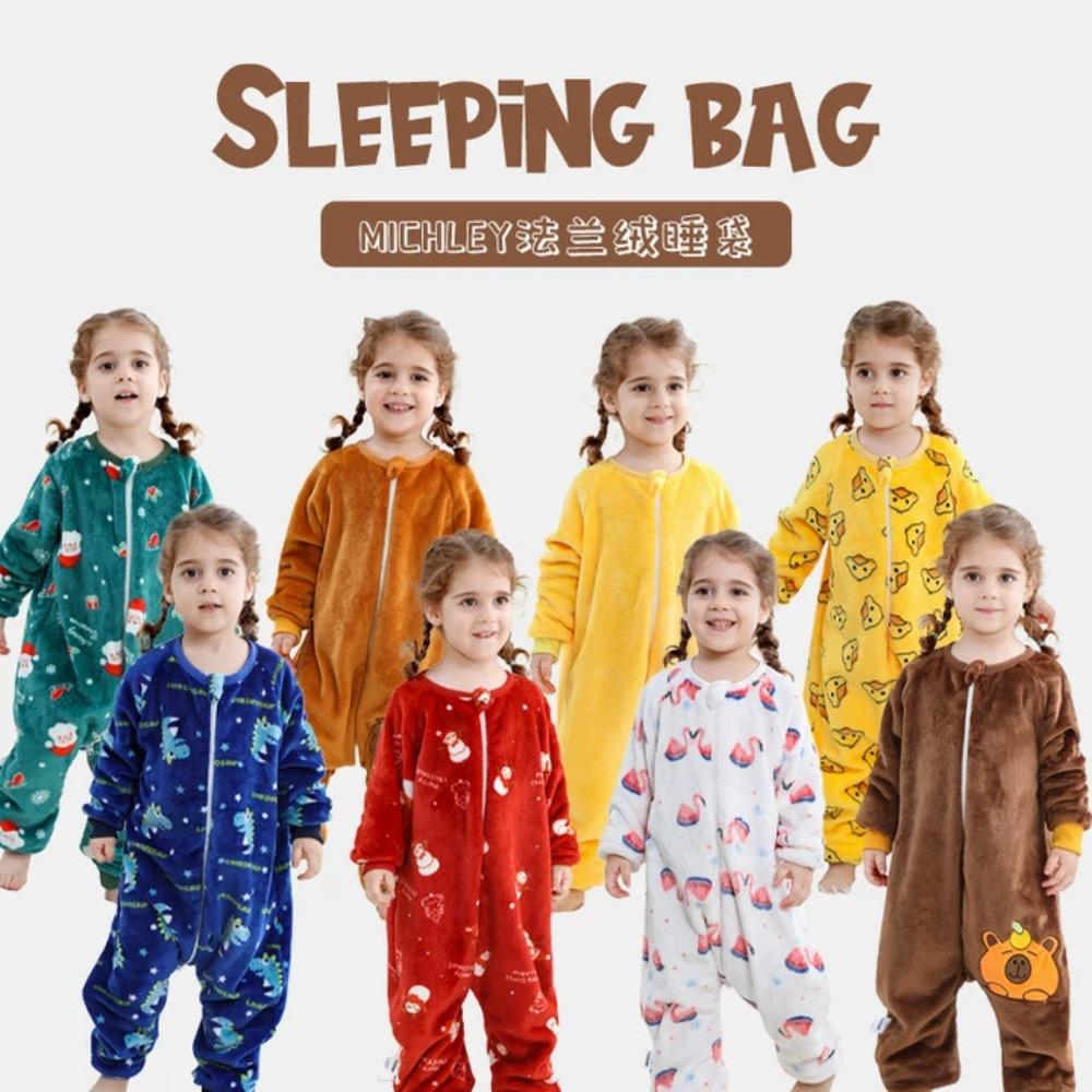Kids Flannel Onesie Pajamas Cartoon Loungewear Christmas Costume Flannel Sleeping Bag Jumpsuit
