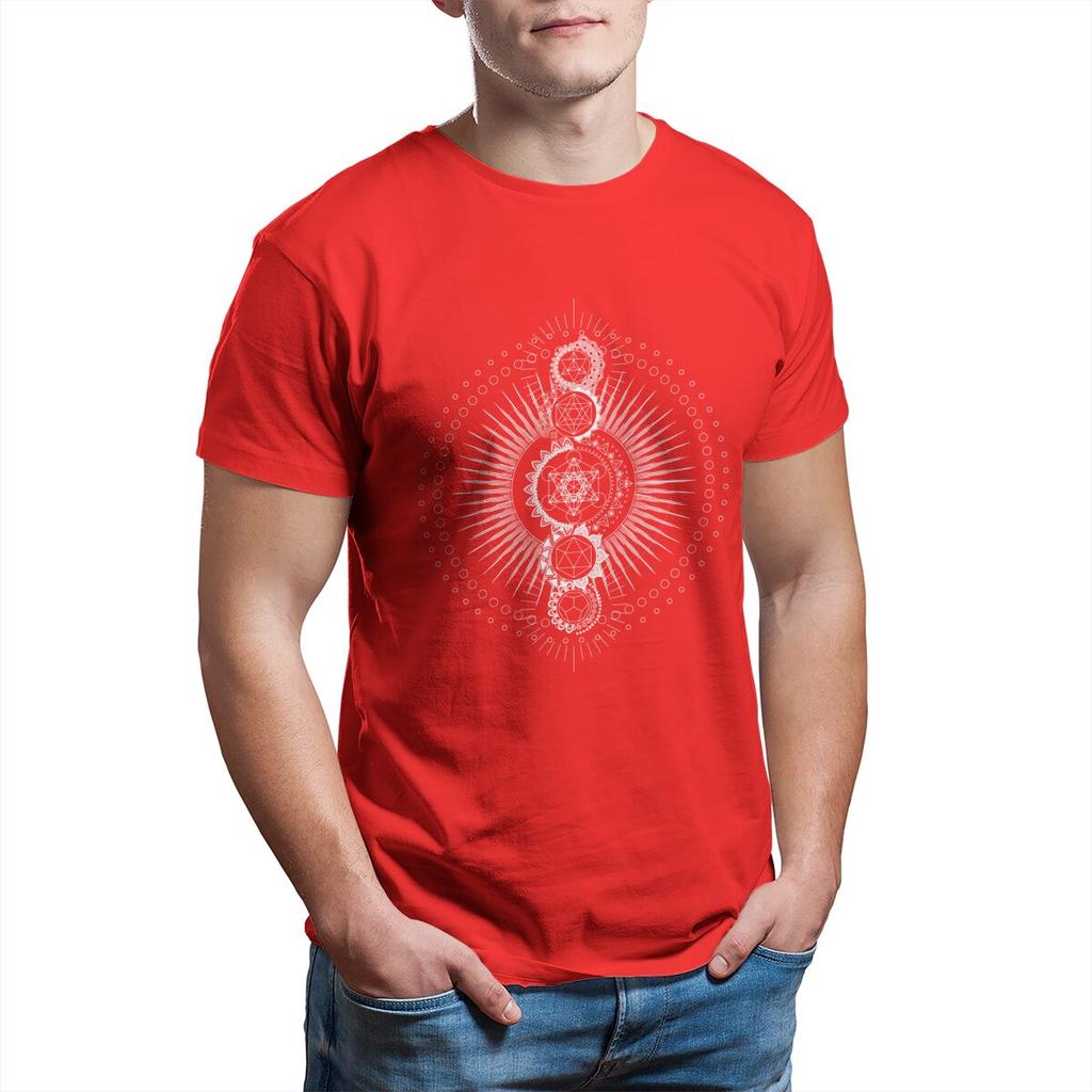Sacred Geometry Metatron's Cube White Transcendence Flower of Life 100% Cotton Printed Clothes Plus Size T-Shirt for Men
